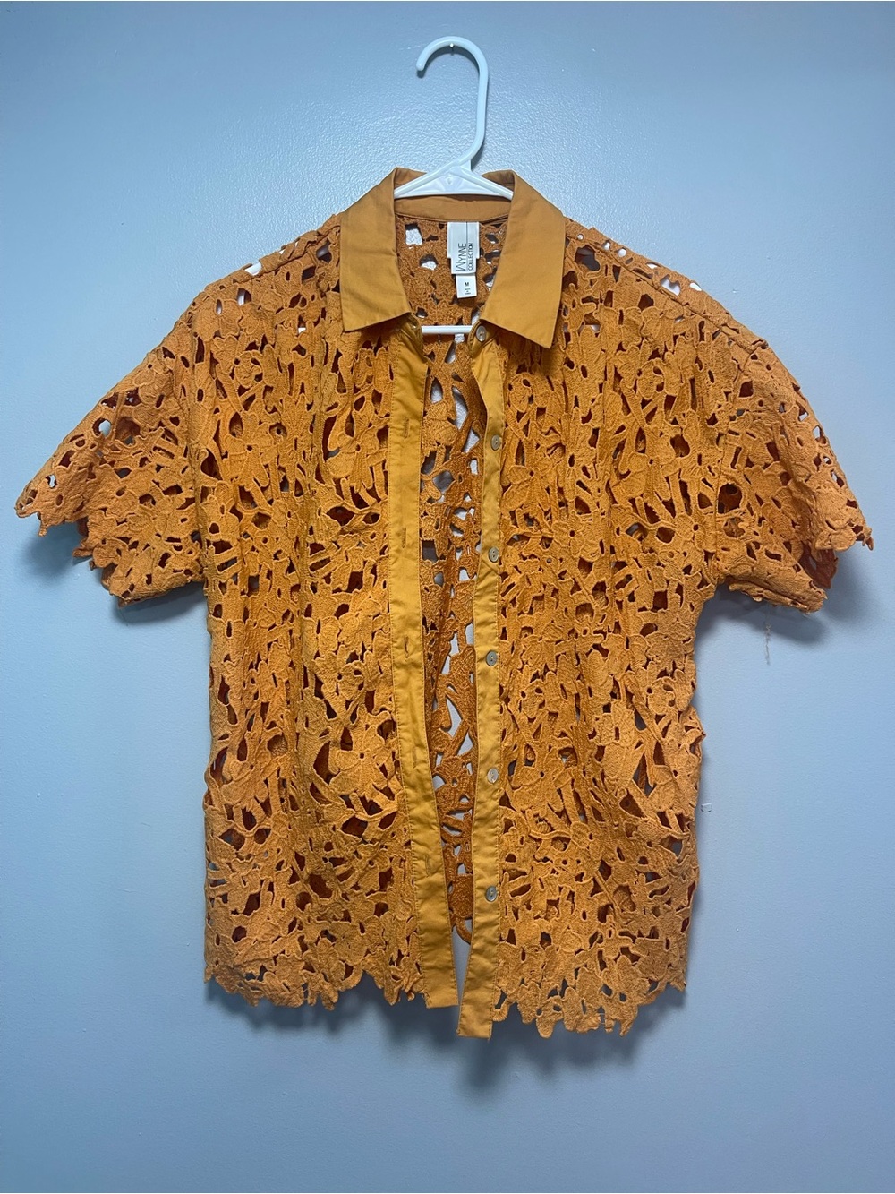 Women’s Short-Sleeve Crochet Button-Down Shirt